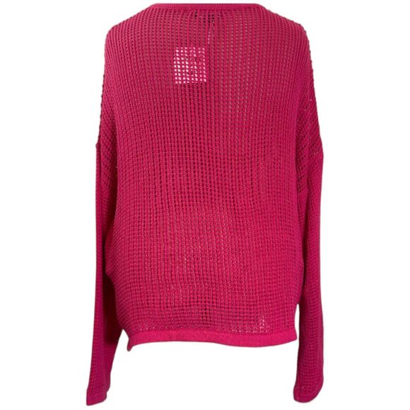 Davi & Dani Star Front Hot Pink Crochet Drop Shoulder Knit Top, NEW! Size 1XL - Picture 4 of 7